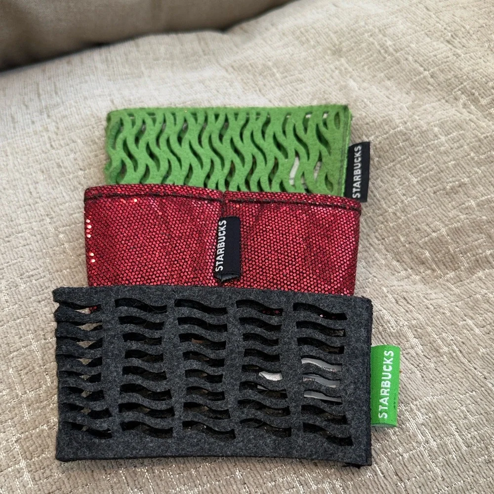 Starbucks Reusable Coffee Cup Sleeves Bundle of 3 Holiday Red Green Zig-Zag